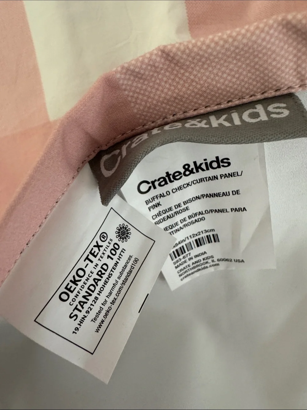 Crate&Barrel Pink and Cream Buffalo-Check Curtain Panels